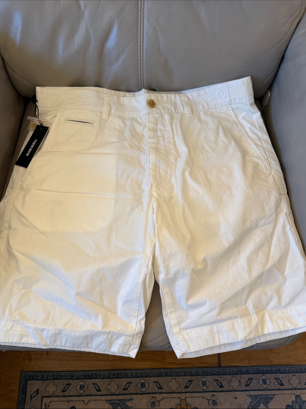 Diesel Men's White Flat-Front Chino Shorts 36